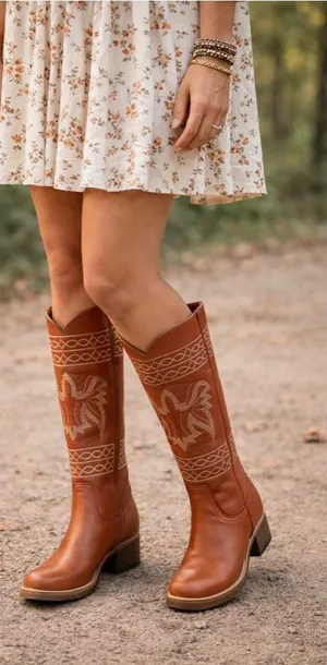 Free People x Dingo Avalon Embroidered Western Boots Russet Size 7.5 thumbnail 1