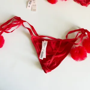NWT Victoria's Secret Womens Red Satin Heartbreaker Pom Sexy Lingerie Set M-DD thumbnail 7