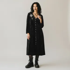 Vintage 90s black Gold embellished crushed velvet maxi whimsigoth emo glam thumbnail 10
