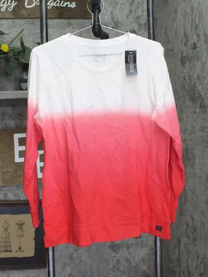 Denim & Co. French Terry Dip Dye Tunic Pullover Top A688734 Cardinal Red PL thumbnail 1