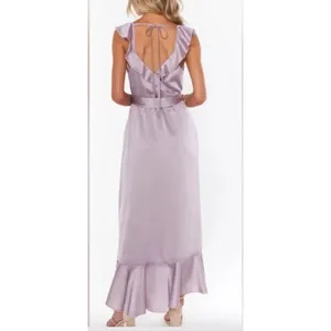 Show Me‎ Your MuMu NEW XXS Samantha Ruffle Wrap Dress Dusty Purple Luxe Satin thumbnail 2