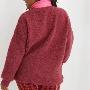 Aerie Dream Sherpa Quarter Zip Sweatshirt, Cherry Pink/Hot Pink, Size Medium thumbnail 2