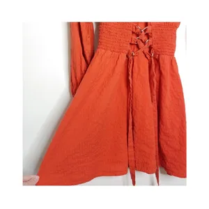 ASOS Burnt Orange Mini Dress Smocked Corset Waist Long Sleeve Cotton‎ S Pumpkin thumbnail 7