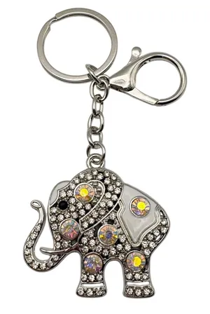 Elephant Keychain OS Silver Rhinestone Crystal Charm Accessory Bag Tag Bling New thumbnail 1