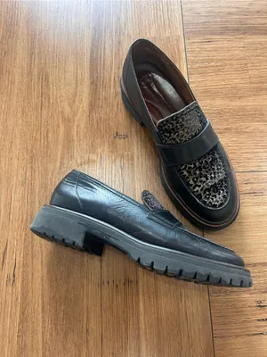 Paul Green Natasha Flat Loafers Leather Platform Leopard Black - Sz 8 thumbnail 2