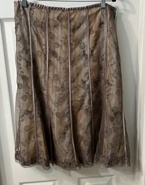 Vintage Double Layer Elegant Brown Floral Skirt thumbnail 1