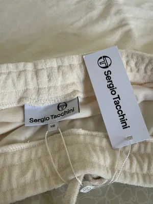 Sergio Tacchini Cream Terry Cloth‎ Mini Skirt Womens Medium Drawstring Waist NEW thumbnail 2