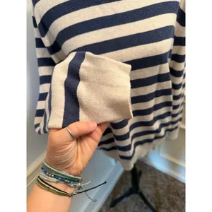 J.Crew Classic Cotton Striped Crewneck Sweater Navy & Cream Nautical Coastal thumbnail 2