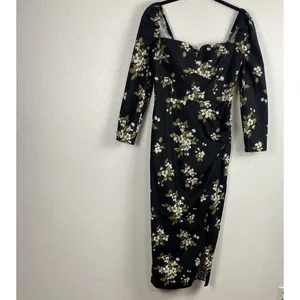 Reformation Floral Sweetheart Neck Midi Dress Long Sleeve Side Slit Size 6 thumbnail 2