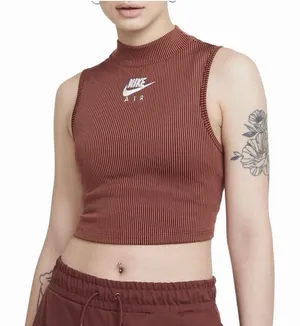 Nike Air Women's Sportswear Rib Crop Tank Top Mock Neck Slim Fit Canyon Rust Sm thumbnail 1