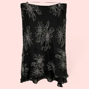 Y2K flowy whimsigoth black floral midi ruffle skirt goth glamour thumbnail 2