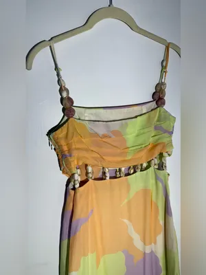Amur Pastel Floral Midi Dress with Beaded Waist Straps - Yellow Green thumbnail 8