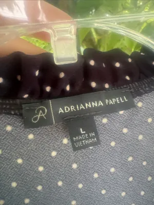Adrianna Papell navy Blue with White Polka Dot Ruffle V-Neck Blouse thumbnail 2
