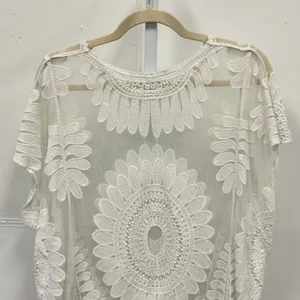 Cupshe Off White Floral Lace Mesh Swim Cover Up Top Tunic Sheer Boho Beachwear thumbnail 5