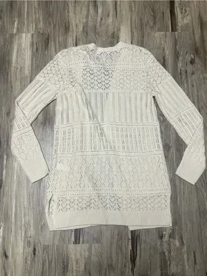 SO Goods for Life Ivory Cream Pointelle Knit Open Front Duster Cardigan Size M thumbnail 6