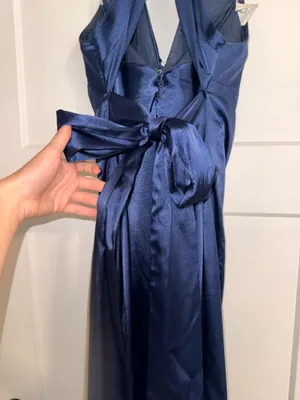 Ink Blue halter satin bridesmaid/Prom dress thumbnail 5
