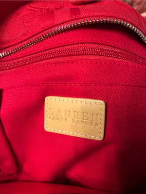 Women’s Ralph Lauren Red Jacquard Tote Bag Tan Trim Shoulder Bag thumbnail 5