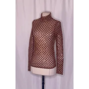 NWT!! Anthropologie PILCRO Turtleneck Sequin Top Shirt Bronze Party Glam X-Small thumbnail 6