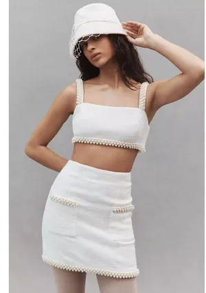 Anthropologie Hutch Adley Pearl-Trimmed Tweed Bridal Set in White thumbnail 1