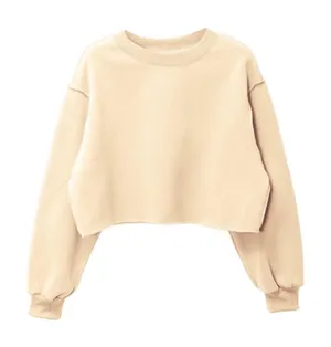 NWT‎ Womens Cream Cropped Long Sleeve Fleece Pullover Sweatshirt- Small thumbnail 1