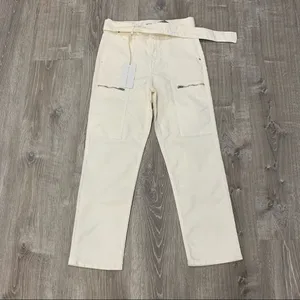 GRLFRND Belted High Rise Zipper Pocket Skylar Off White Denim Jeans NWT Size 26 thumbnail 5