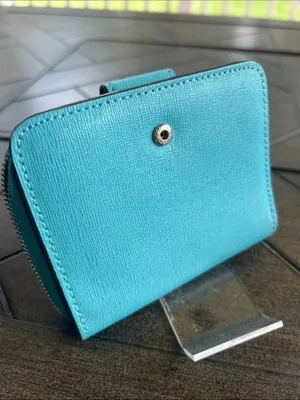 Coach Essential Saffiano Zip-Around card case Wallet turquoise retro chic preppy thumbnail 5