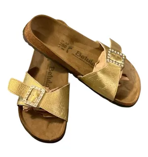 NWOT Betula by Birkenstock Metallic Gold Crystal Buckle Cork Slides Size 39 / 8 thumbnail 1