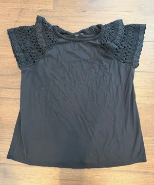 LOFT Black Top with Crochet Cap Sleeves Small - C54-059 thumbnail 1