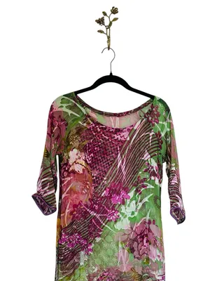 Womens Silk Floral Burnout Sheer Kaftan Dress Slits Boho Chic Maximalist Summer thumbnail 3