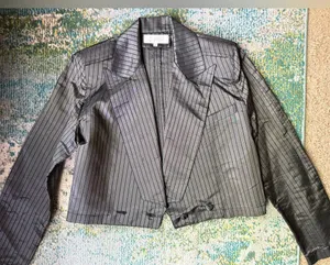 Vintage Cassidy silk pinstripe cropped button bolero jacket, size 6 thumbnail 8