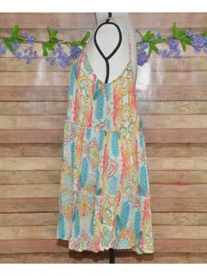 Elan Ibiza Tiered Mini Sun Dress Size M Sleeveless Colorful Paisley Boho Rayon thumbnail 5