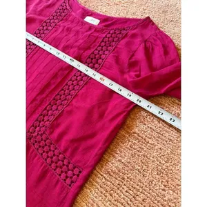 Ann Taylor LOFT Magenta Cotton Blouse Size S Lace Panels thumbnail 3