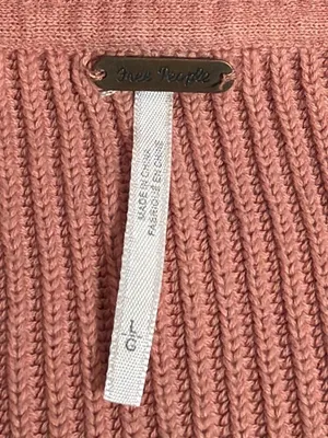 Free People Allure Plunge V Neck Sweater Ribbed Pink Cinch Waist Sleeves Sz L thumbnail 4