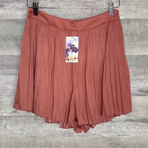 ee:some NEW Mini Pleated High Waisted Dress Short Womens S Coral Romantic Flowy thumbnail 1