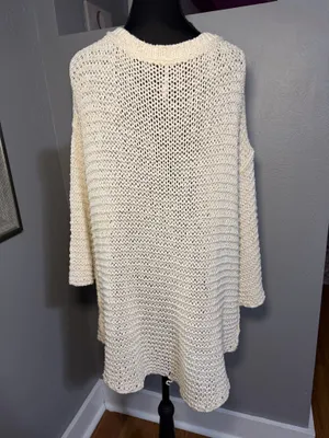 Free People Park Slope Cream V-Neck Cabincore Knit Sweater Medium. thumbnail 5