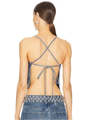 GRLFRND x Revolve Yoli Cross Back Denim Cami Crop Top XS thumbnail 2
