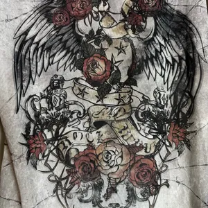Rock & Republic Womens Y2K Mesh T-Shirt Gray Cross Angel Wings Tattoo Sleeve Grunge Size Med thumbnail 10