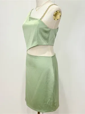 Alice + Olivia Karoline Cutout Mini Dress 6 Green Satin Cocktail Party Spring thumbnail 6