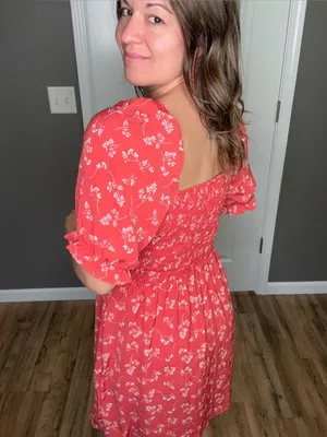 Abercrombie & Fitch Red Ditsy Smocked Floral Print Puff Sleeve Mini Dress thumbnail 3