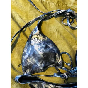 Santa Cruz Wave Dot Blue Tie Dye High Leg Triangle Halter Two Piece Bikini Sz SM thumbnail 3