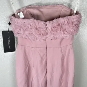 NEW Cocomelody Formal Gown Womens 2? Pale Pink Rosette Strapless Maxi Train Prom thumbnail 6