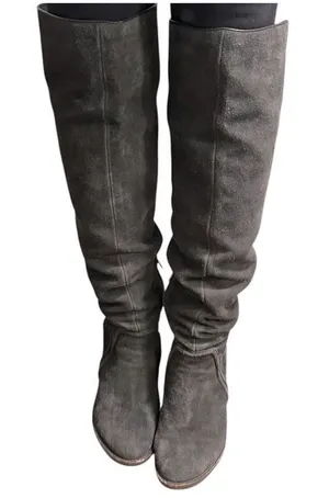 Vince Camuto Melaya Grey Blue Suede Knee High Stacked Block Heel Boots 9.5 M thumbnail 1