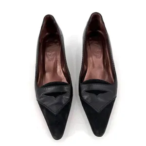 Tods Kitten Heel Pumps Womens‎ 36 Black Leather Suede Pointed Toe Office Siren thumbnail 4