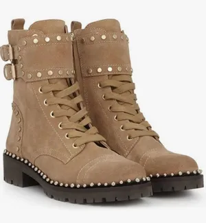Sam Edelman Taupe Suede Studded Lace-Up Ankle Boots Size 8.5 thumbnail 1