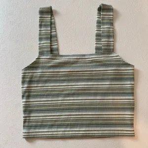American Eagle Striped Ribbed Crop Tank Top XS Green Square Neck Y2K thumbnail 2