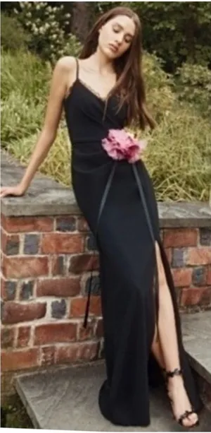 Marchesa Notte Chantilly Lace Trimmed Crepe Gown Black 12 Formal Elegant Evening thumbnail 1