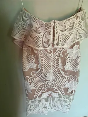 Showpo Nude Strapless Dress with White Lace Overlay thumbnail 3