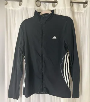Adidas Women's Black Track Jacket with White Stripes thumbnail 1