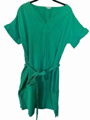 Green Gauze Belted Mini Dress Pockets Relaxed Fit Medium thumbnail 2