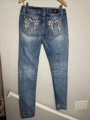 Miss Me Jeans Women's Blue Diamond Studded Pockets Y2K Bling Cowgirl thumbnail 3